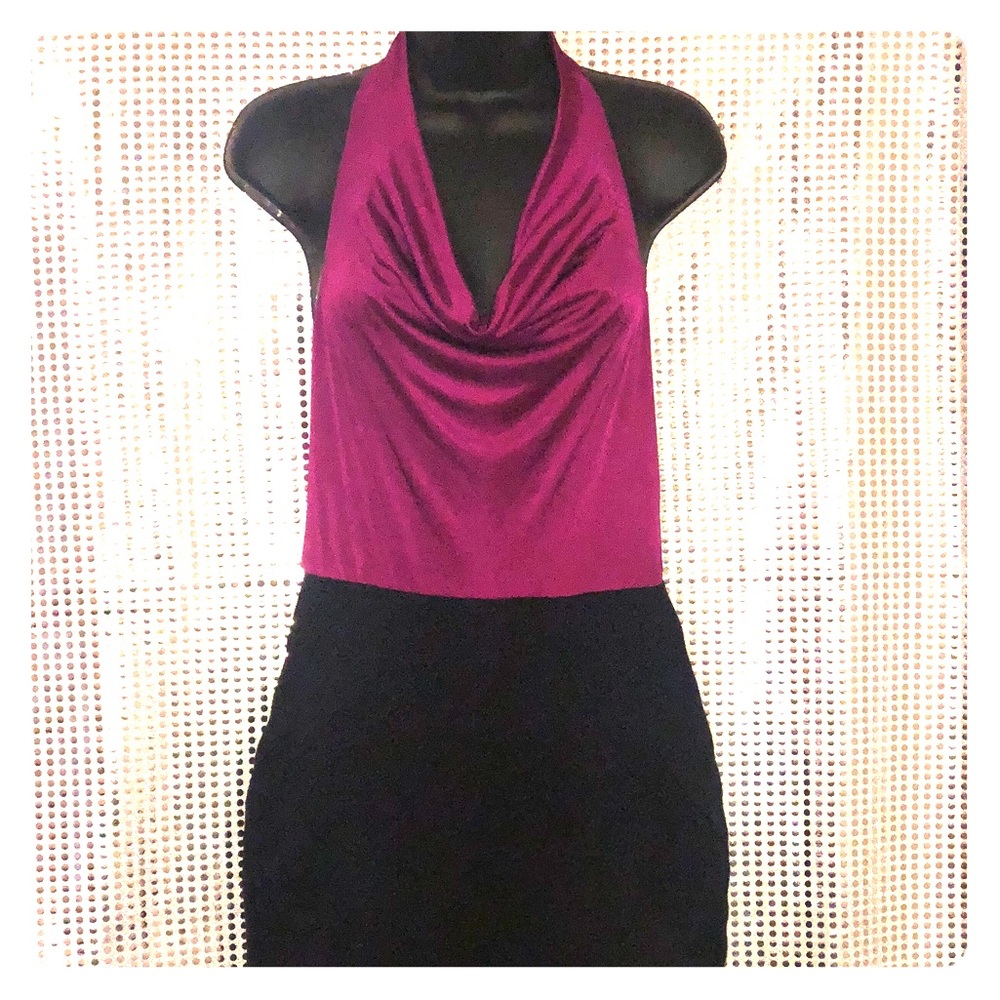 #Express Color-Block Bandaged Halter Dress